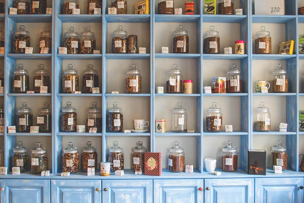Shelves full of natural ingredients