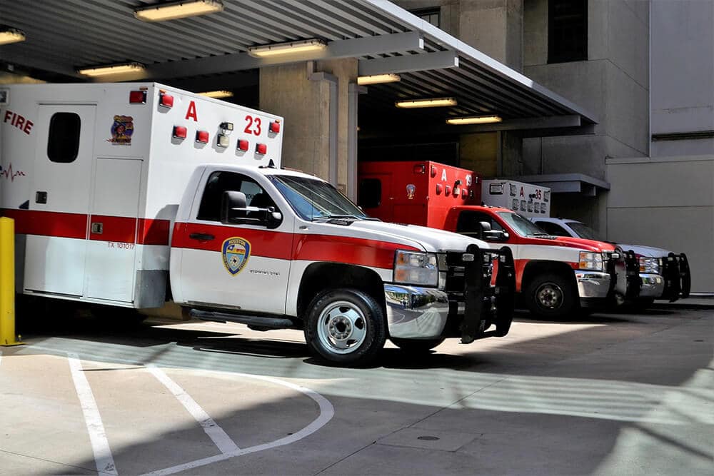 Ambulance in hospital garage