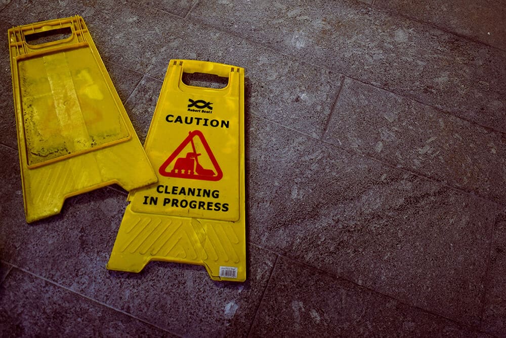 Caution sign on floor