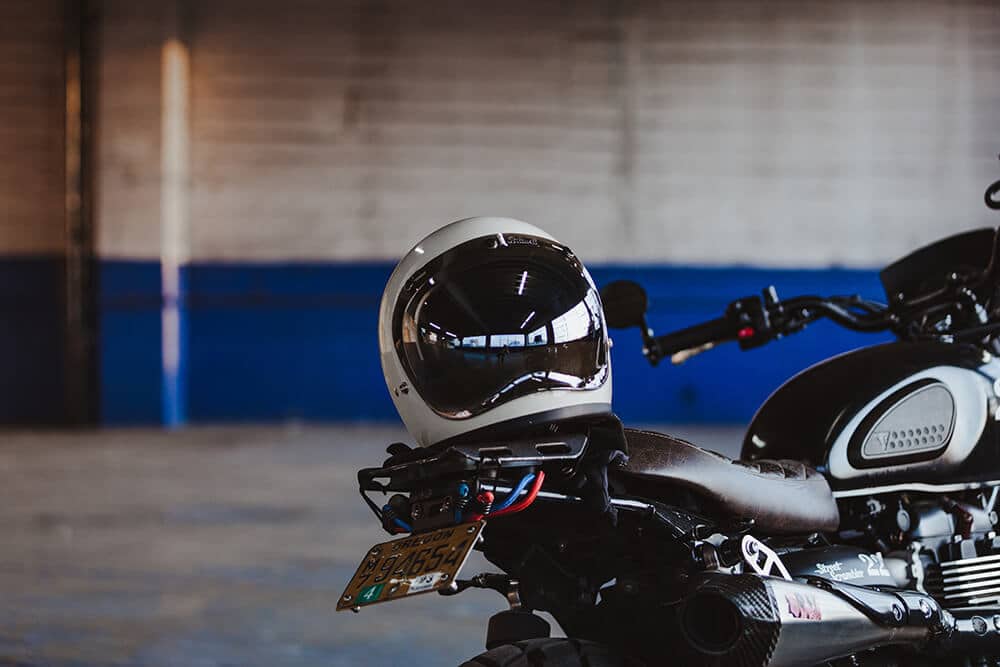 motorcycle helmet on motorcycle