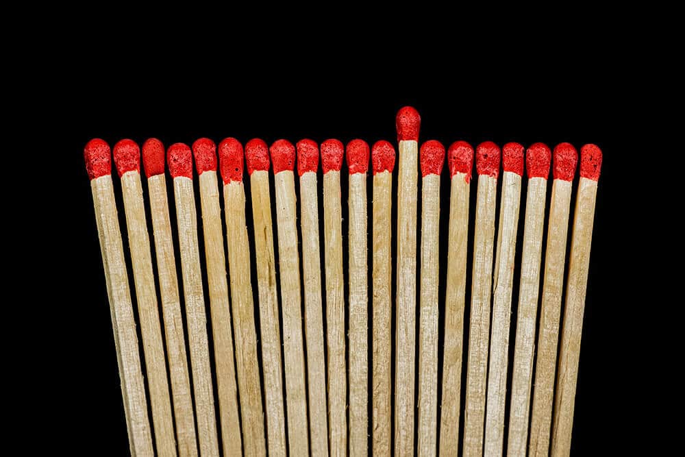 Matches in a row with middle-right match raised